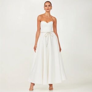 Helsi Grace Crystal Bow Embellished Strapless Bridal Dress Off White $595 Large